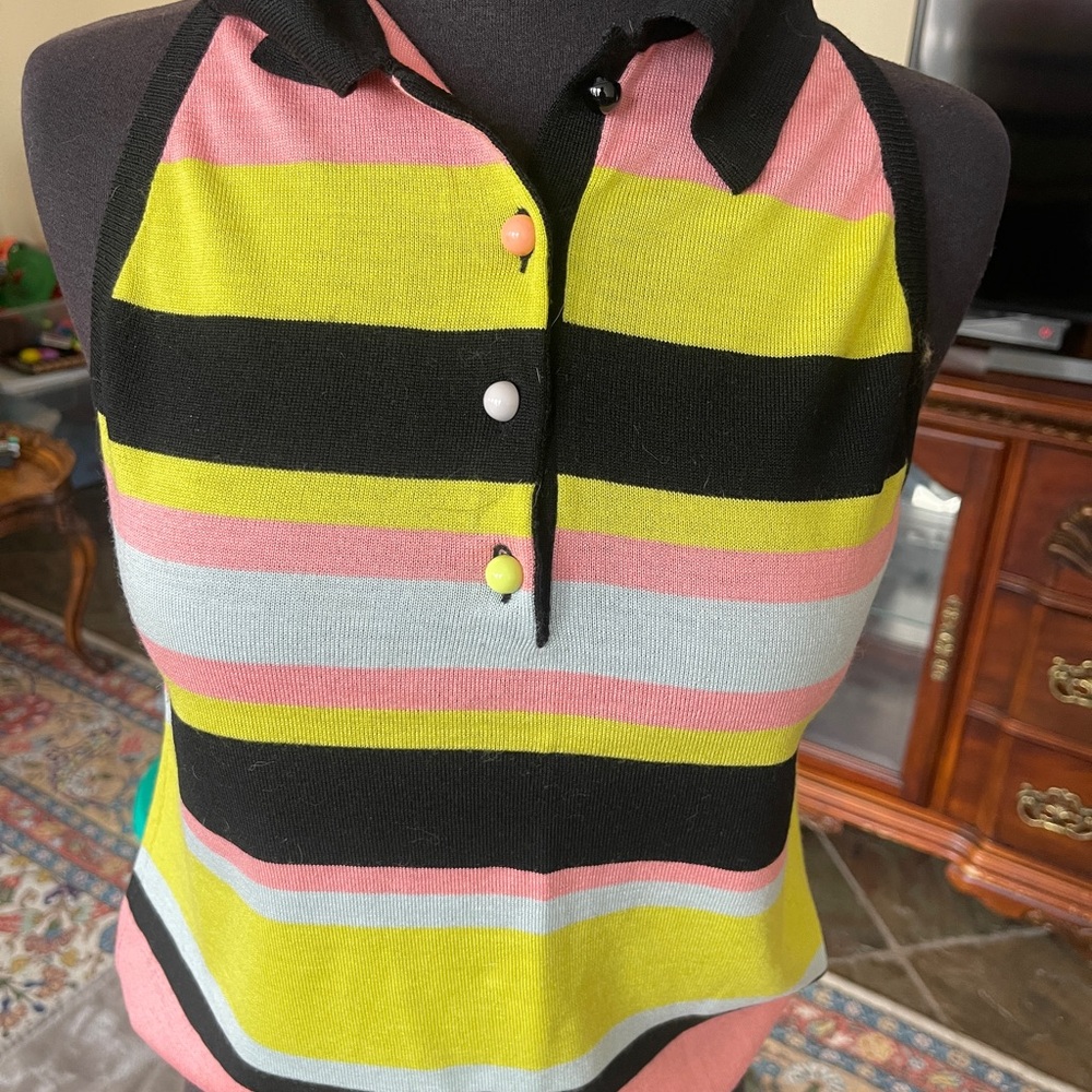 Moschino Cheap and Chic - Yellow and Black Sleeveless Polo Tank Top (runs small)